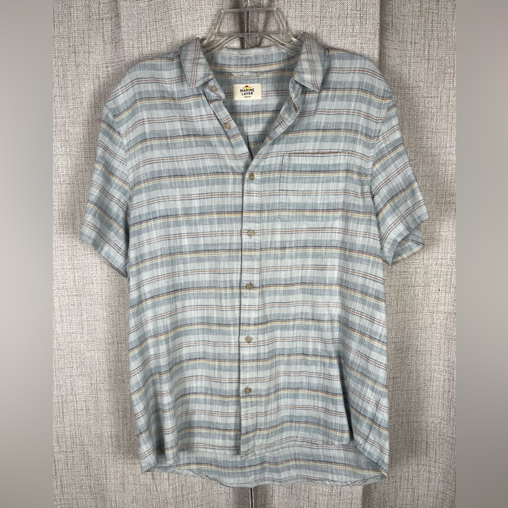 MARINE LAYER Shirt Men's Short Sleeve Striped Button Up Sz Medium Cotton